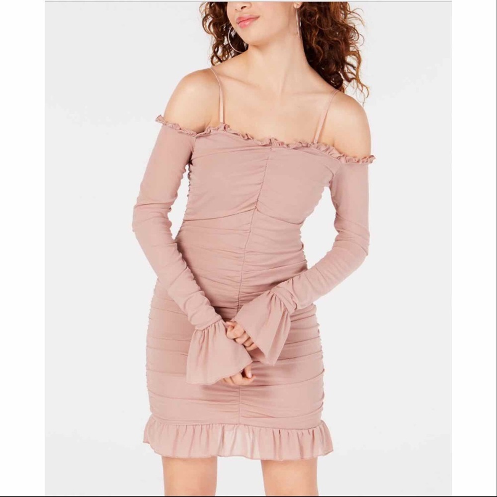 Material Girl rose colored ruched dress